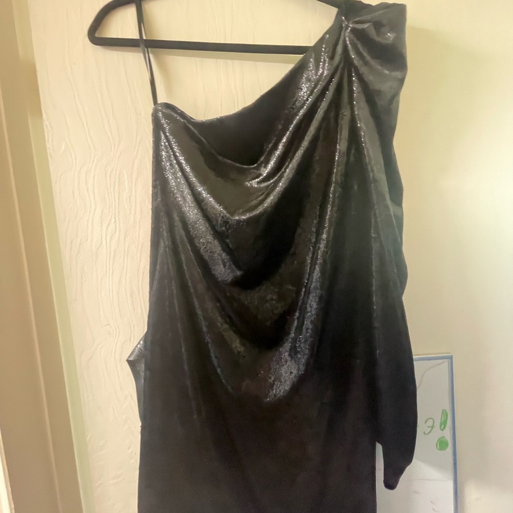 BCBGMaxAzria Shimmering Black One-Shoulder Dress